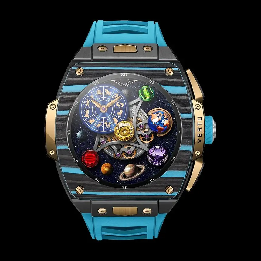 КУПИТЬ VERTU GRAND WATCH BESPOKE GOLD BLACK AND BLUE CARBON FIBER