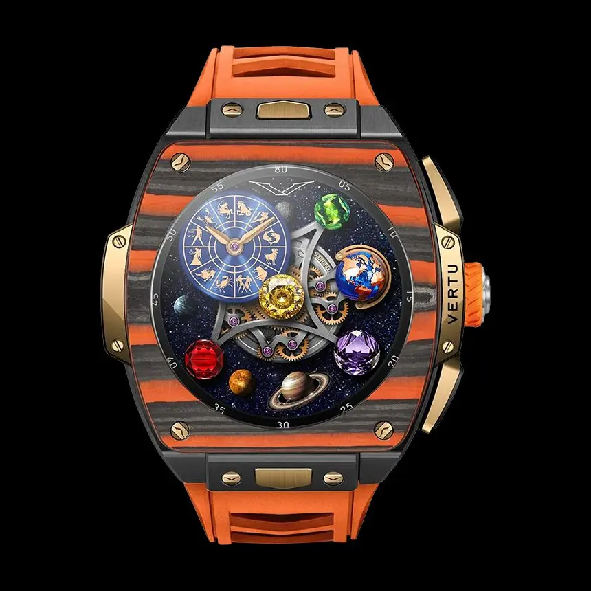 КУПИТЬ VERTU GRAND WATCH BESPOKE GOLD BLACK AND ORANGE CARBON FIBER