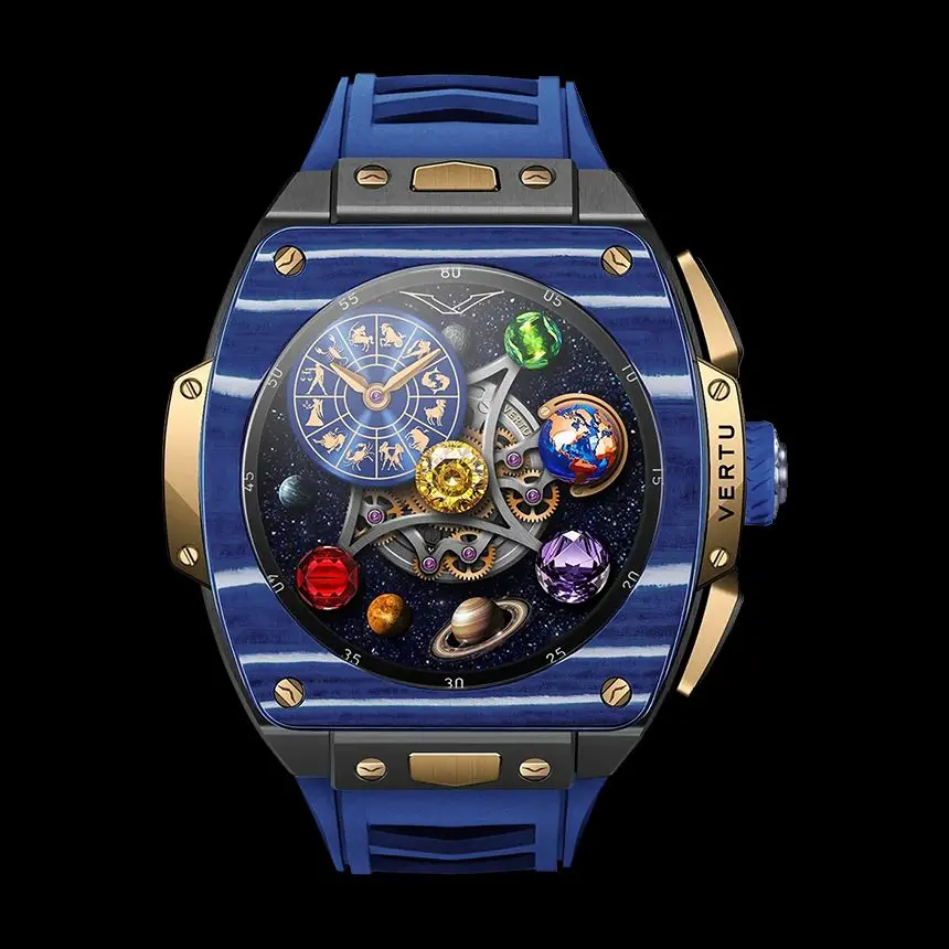КУПИТЬ VERTU GRAND WATCH BESPOKE GOLD BLUE AND WHITE CARBON FIBER