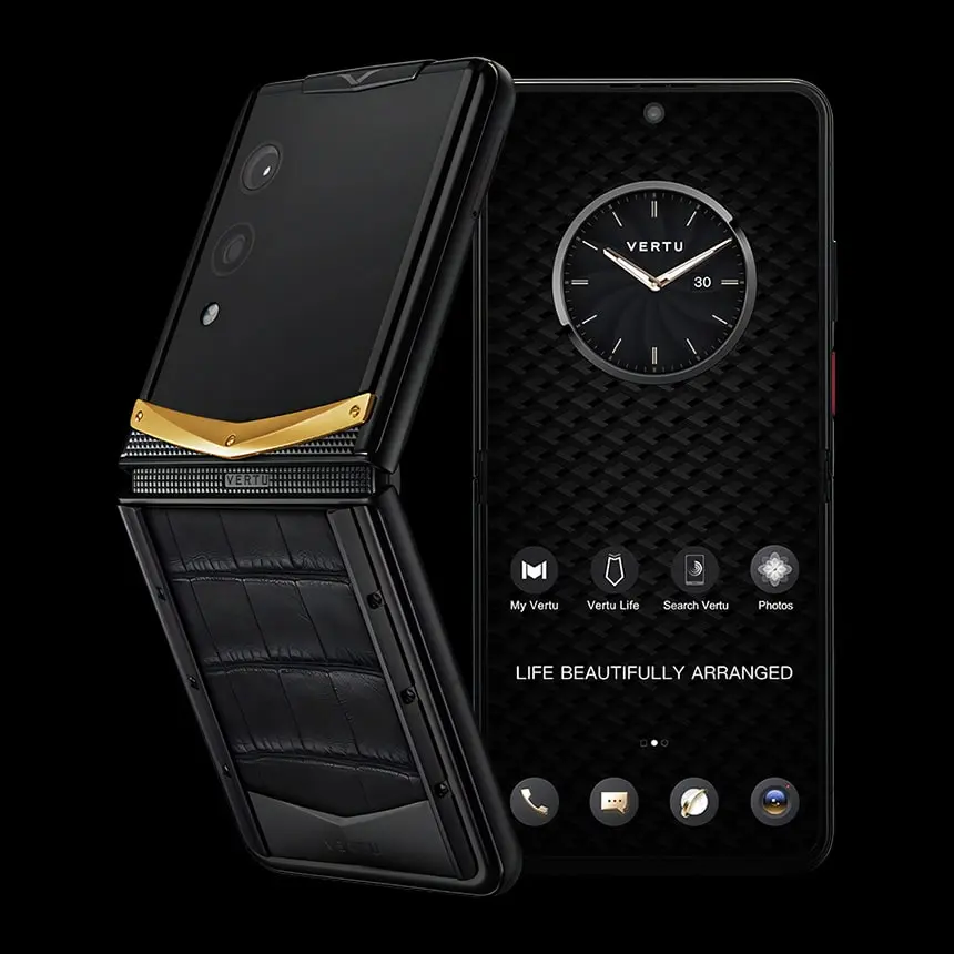 КУПИТЬ VERTU QUANTUM FLIP REWARDS 18K GOLD V IRON BLACK ALLIGATOR